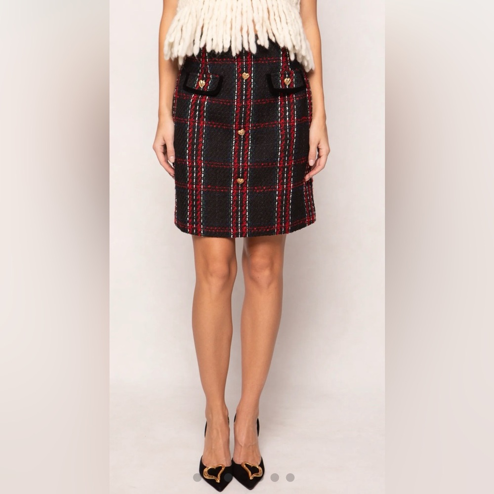 Ivy City Reagan Skirt in Deep Navy Plaid - Sz Small